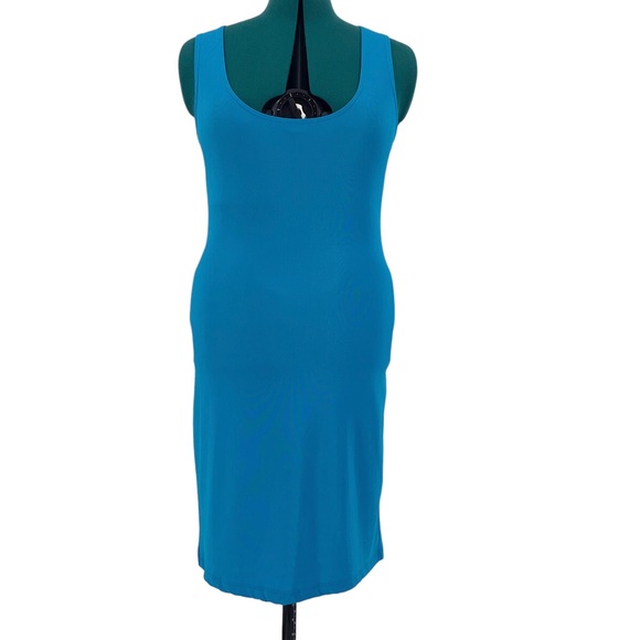 Frederick's of Hollywood Cerulean Blue Plunging Neck Open Back Body Con Dress, M - Picture 3 of 15